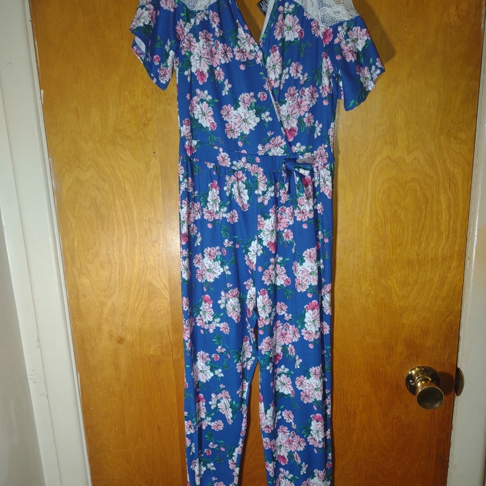 Girls blue flowered jumpsuit. Sz 10